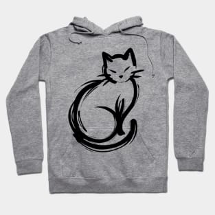 Stick figure cat in black ink Hoodie